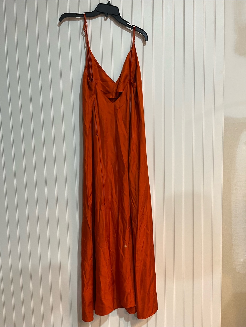 V-Neck Orange Slip Maxi Dress with Thin Straps - Picture 5 of 7